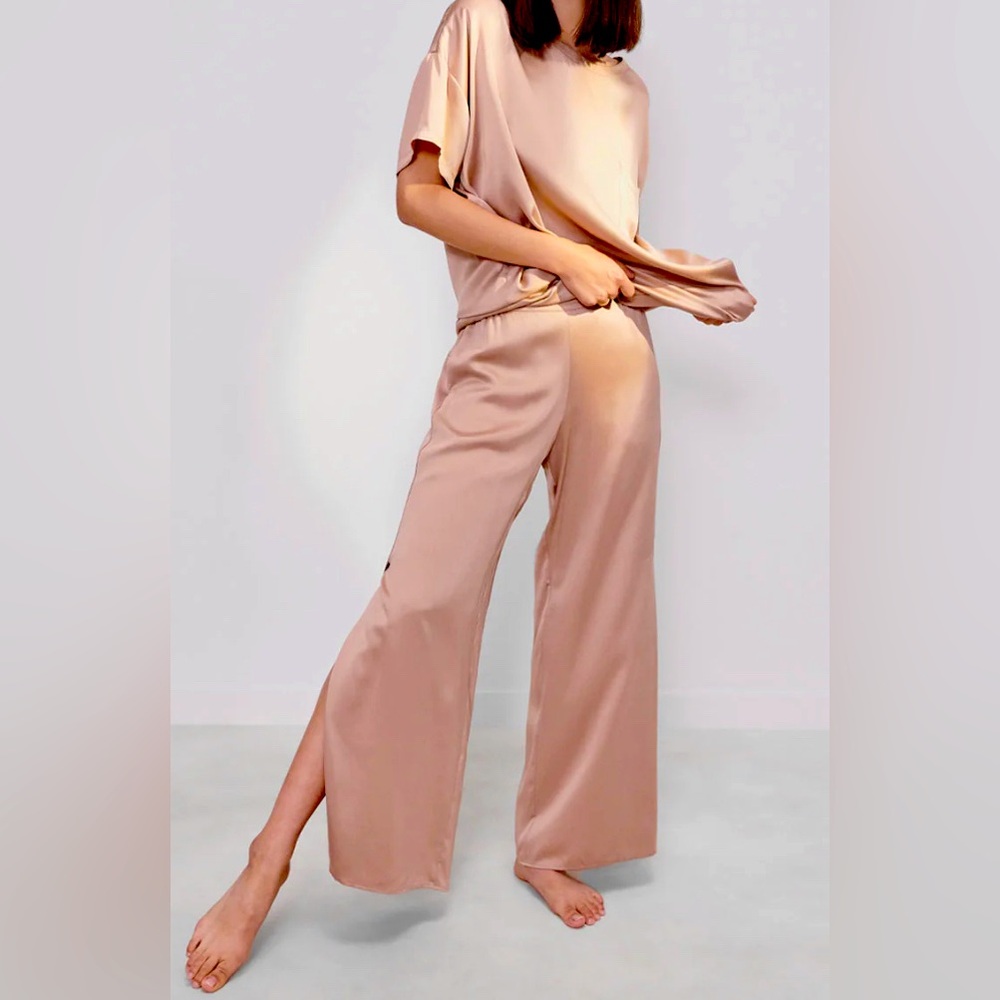LUNYA | 100% Washable Silk Tee Pants SET | Otium Tan / 1X